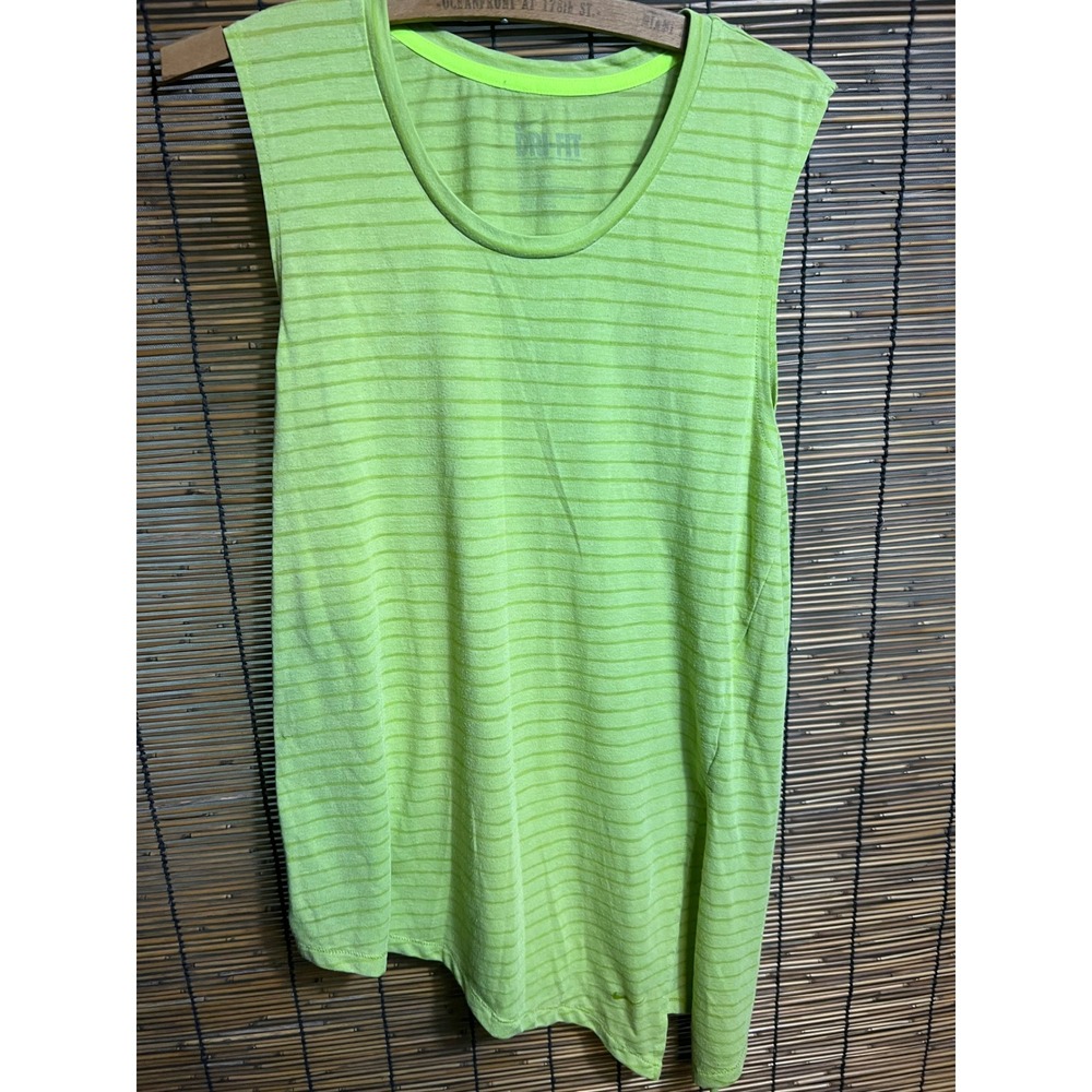Nike Dri-FIT Lime Green Striped Sleeveless Training Tank Top Asymmetrical A11 L